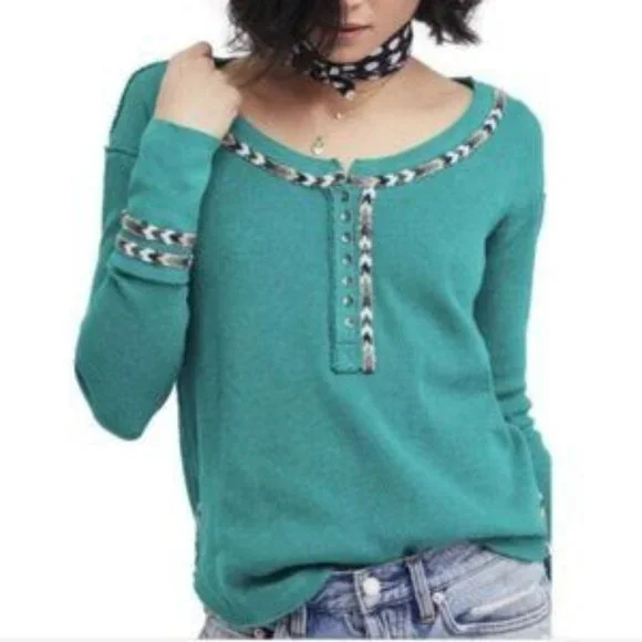 Free People Henley Thermal Button, Long Sleeve Top NWT - Picture 2 of 7
